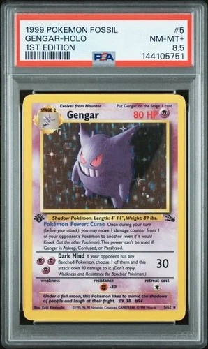 1999 POKEMON FOSSIL #5 GENGAR-HOLO 1ST EDITION PSA 8.5