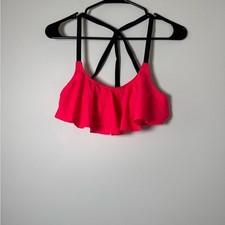 PINK Victoria's Secret Neon Pink Ruffle Bikini Top Strappy Back Size M