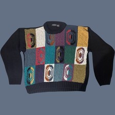 Vintage 90s Rare Pattern Expressions Knit Colorful Abstract Men's Sweater LARGE