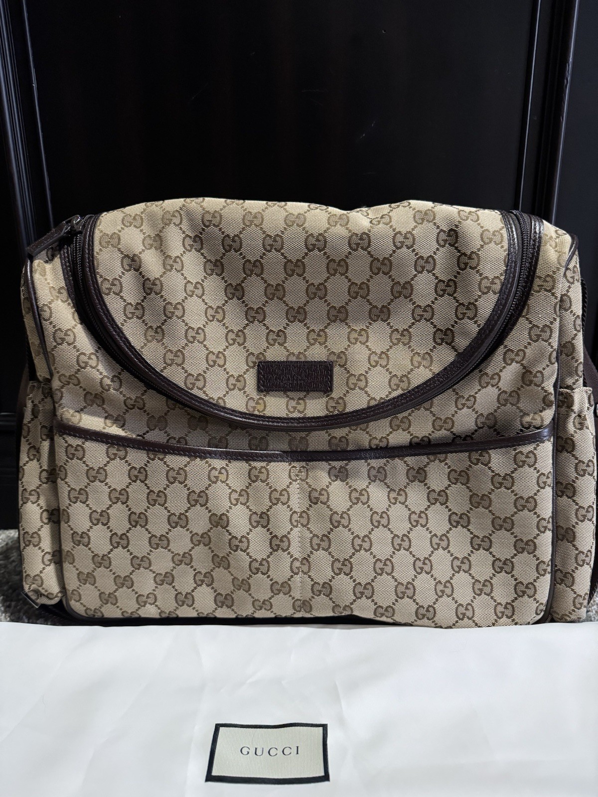 Gucci Diaper Bag Monogram Shoulder Crossbody Canvas Brown  Authentic Gently Used