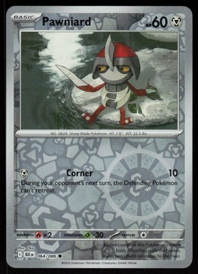 Pawniard 064/086 Common Black Bolt Pokemon Reverse Holo Near Mint
