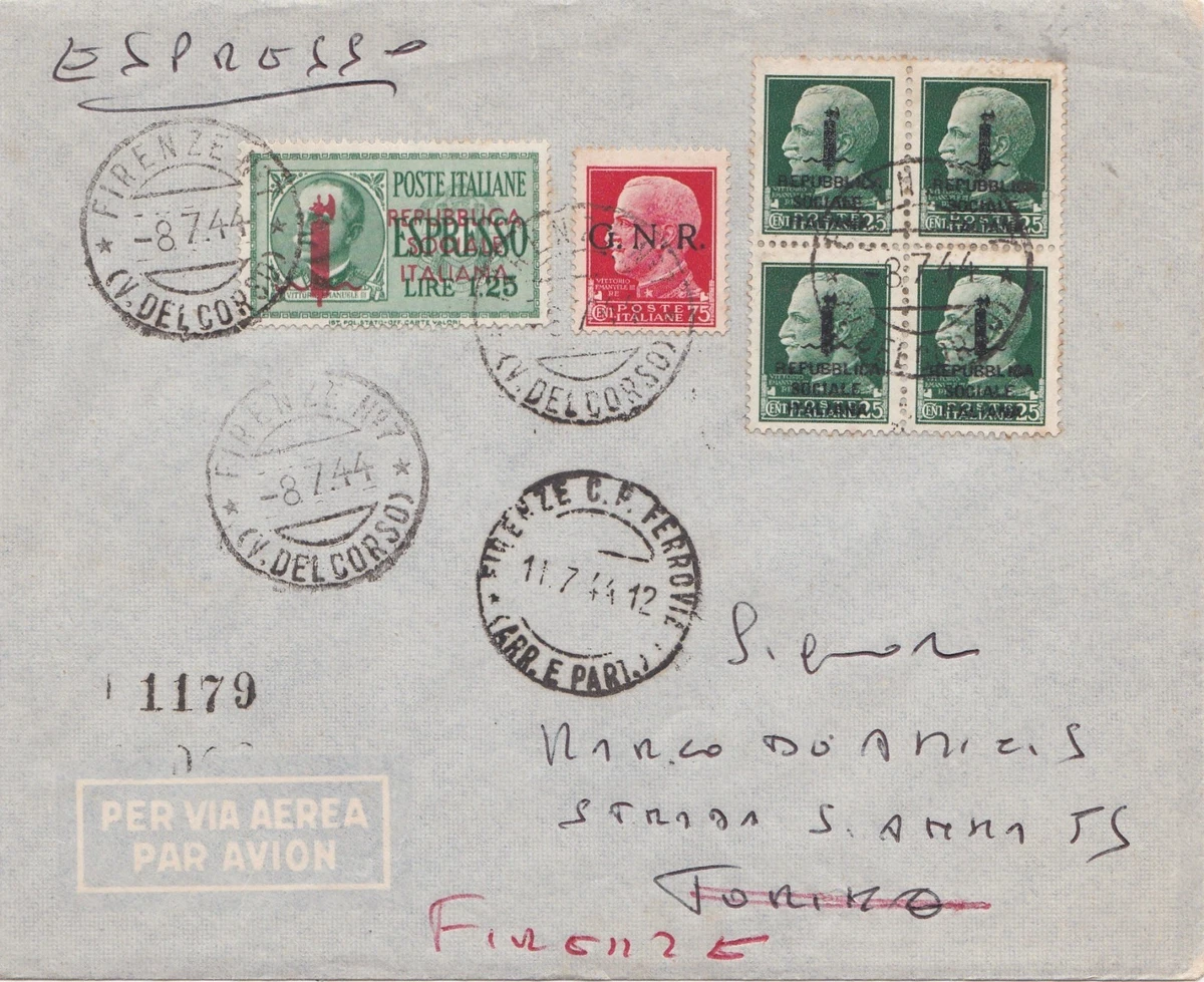 STORIA POSTALE RSI 1944 Biglietto 50c GNR da Brescia a Nigoline