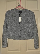 Banana Republic NWT s Tinsel Tweed Silver Black Woven Shimmering Blazer Sz.S P