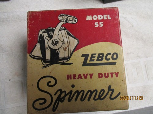 Zebco Spinner Model 55 Fishing Reel Heavy Duty, Vintage Rare, USA/ w/box paper