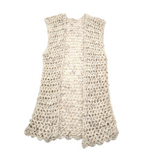 Crochet Open Knit Vest Beige Speckled Size S Festival Hippie Beachy Boho Indie
