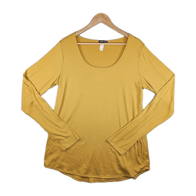 Heimish U.S.A. Women's Top Plus Size 2xl Grande Yellow Long Sleeve Low Neck