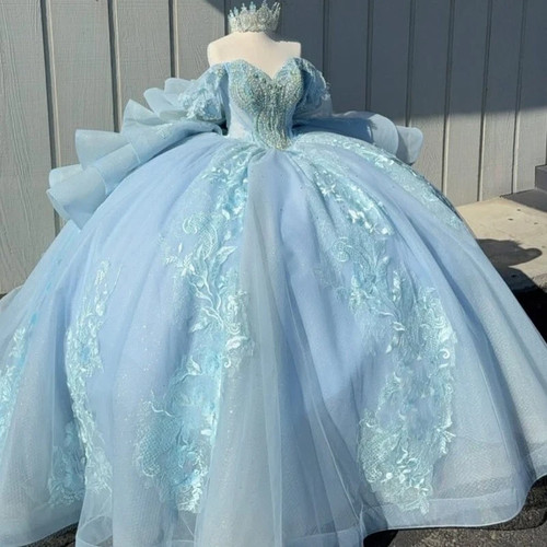 Sky Blue Quinceanera Dress with Bow Vestidos De XV Años Sweet 15 Party Ball Gow