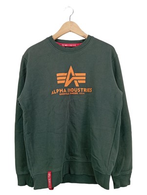 Alpha Industries Herren Sweatshirt Grün L Logo Print Freizeit Baumwolle