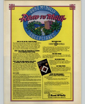 1985 Rand McNally Atlas Road To Maui Sweepstakes Vintage Magazine Print Ad Promo