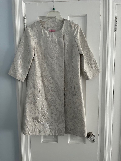 Vintage Lilly Pulitzer Brocade Dress Coat Silver 8