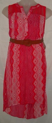 NEW NWT Fuchsia Pink Plus Sz 2X 18/20 Sleeveless High Low Belted Flowy Sun Dress