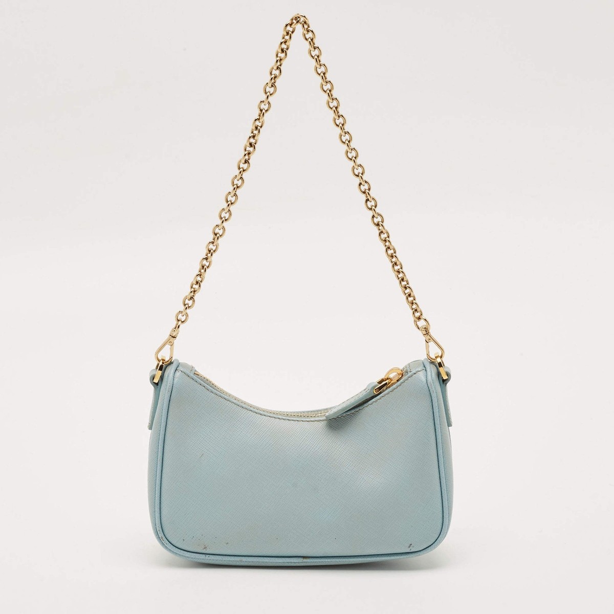 Prada ReEdition Mini Light Blue Saffiano Lux Leather Pochette Bag
