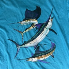 Guy Harvey Shirt Adult Large Turquoise Blue Water Marlin USA Made Short Sleeve