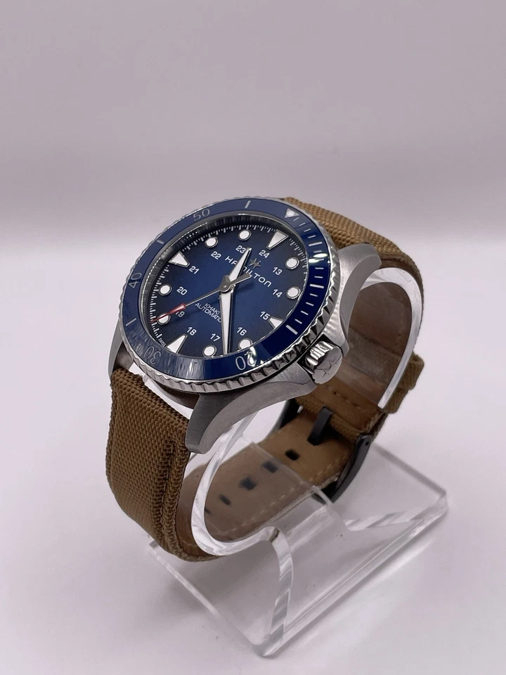 Hamilton cáqui marinho mergulho 43 mm mergulhador automático mostrador azul H82505140 - Imagem 4 de 4