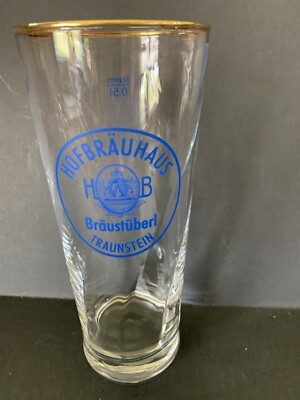 Vintage German Glassware Beer Glass Stein Mug w/Wording Hofbrauhaus Traunstein