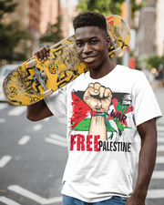 Maglietta in cotone  Bianca Manica Corta con Stampa Palestina free not war