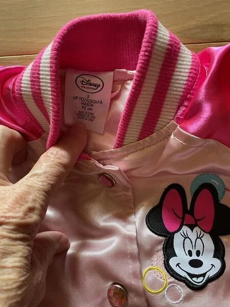 Disney Rosa MINNIE MOUSE Satén Varsity Bomber Chaqueta Niñas Talla 2 "OH SO HAPPY" Foto 3 de 4