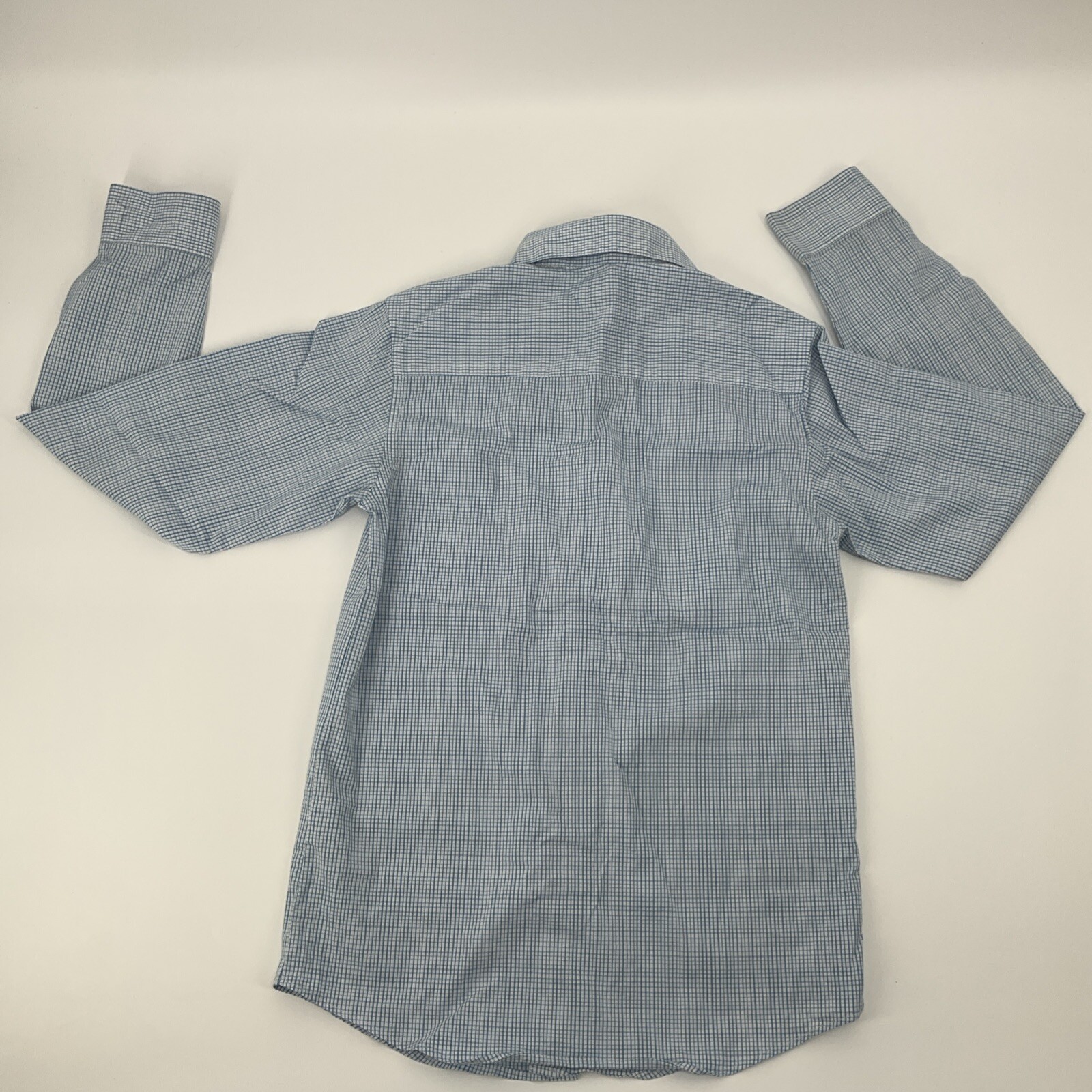 Van Heusen Button Check Shirt Youth Boys Size 10 Medium Blue White Casual image 10