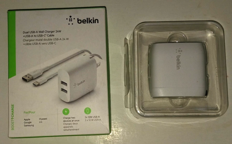 Nuevo Cargador de Pared Belkin Boost+Charge Doble USB-A 24W, 2.4 Amp•Enchufe Plegable Foto 3 de 3