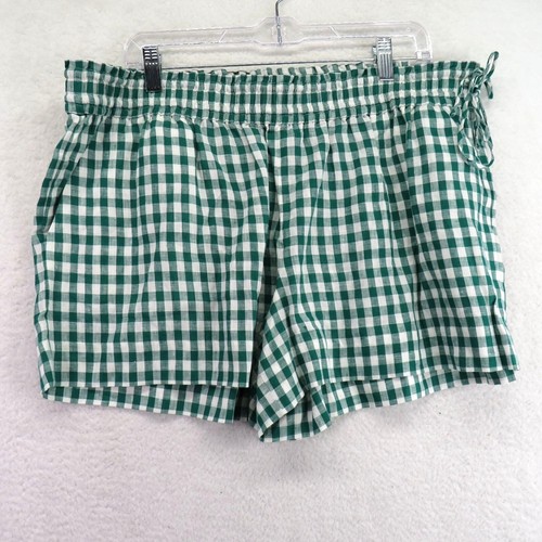 J Crew Shorts Size XL Linen Green White Gingham Checkered Elastic Drawstring