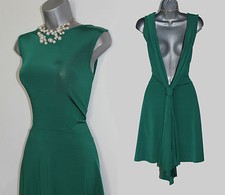 MONSOON Green Jersey Low Open V Back Cocktail Party Evening Dress UK 12 EU 40
