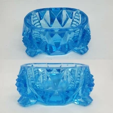 EAPG BLUE GLASS MASTER SALT CELLAR open salt - zipper diamond pattern