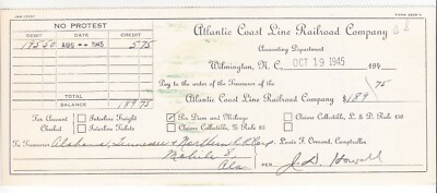 ATLANTIC  COAST  LINE           1945        Draft / Check                      