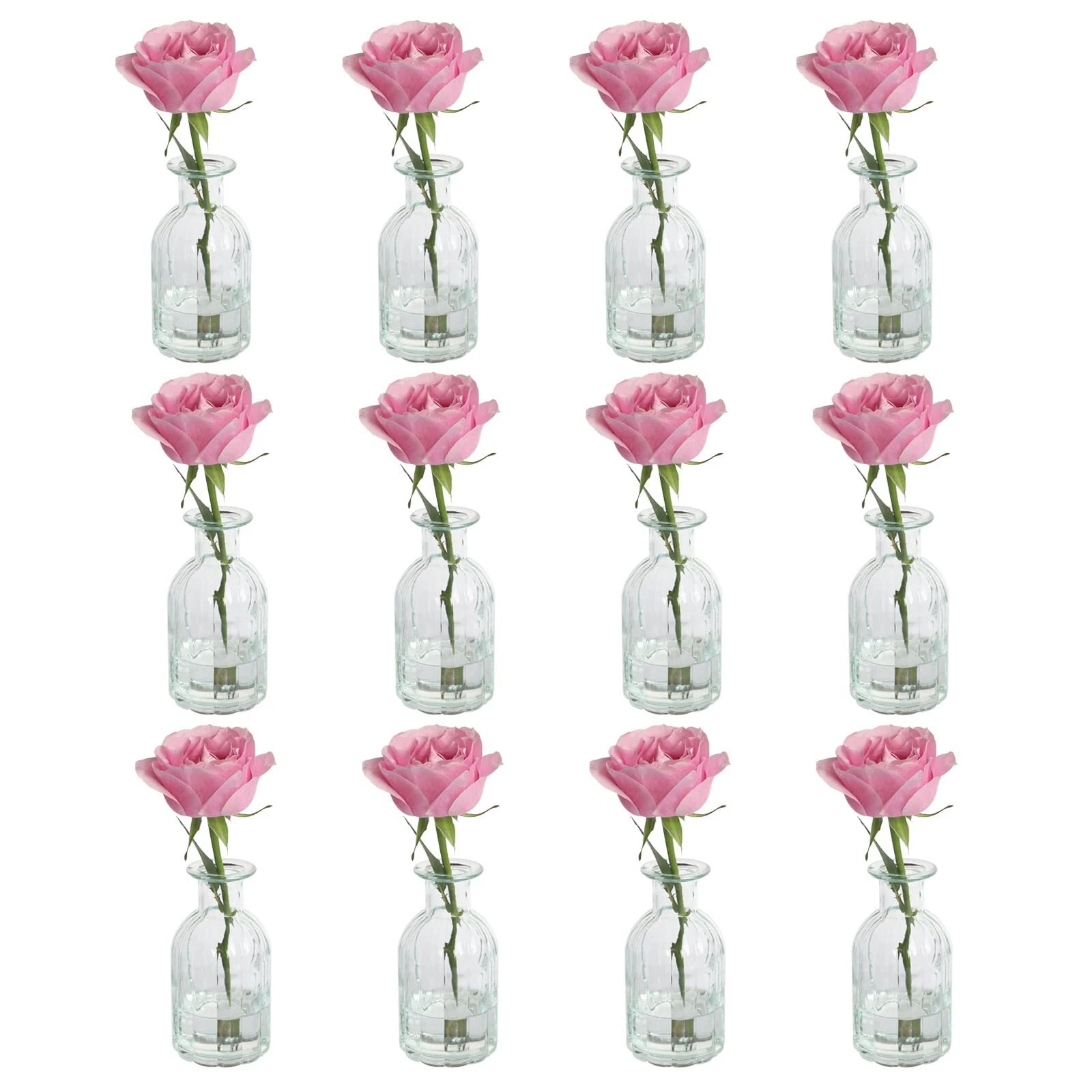 12 Pack Small Glass Bud Vases for Flowers Wedding Reception Decor Table Shelf