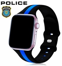 Police Blue Line Silicone Apple 6 7 8 9 10 SE Watch Replacement Band 44 45 49mm