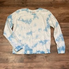 LUCKY BRAND White Blue Tie Dye Cloud Raglan Crew Neck SWEATSHIRT WOMEN'S Medium
