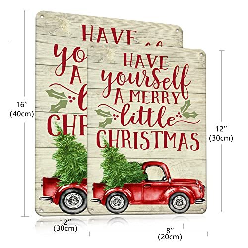Christmas Decor Signs Farmhouse Decorative Red Truck Vintage Wall