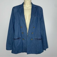 Central Park West Notch Lapel Cotton-blend Double-breasted Denim Jacket Large