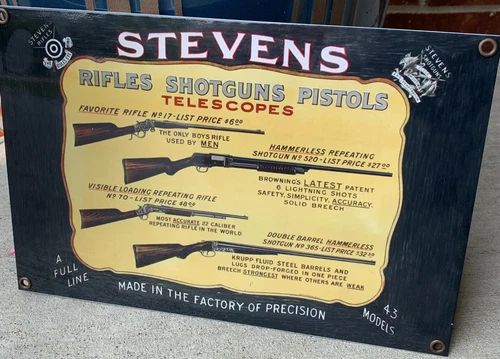 Vintage Style Stevens Riffles Pistols Shotguns Heavy Steel Metal Quality Sign