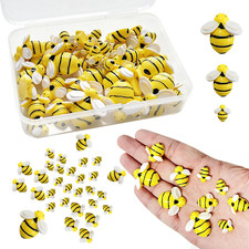 Tiny Resin Bees for Crafts, 50 Pcs Plastic Bumble Bee Decor for DIY Wreath Embel