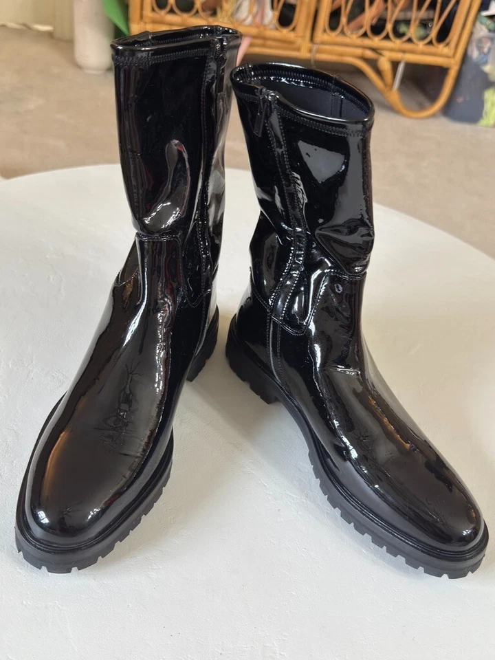 Botas Danny Loeffler Randall para mujer negras elásticas charol talla 9,5 Foto 4 de 4