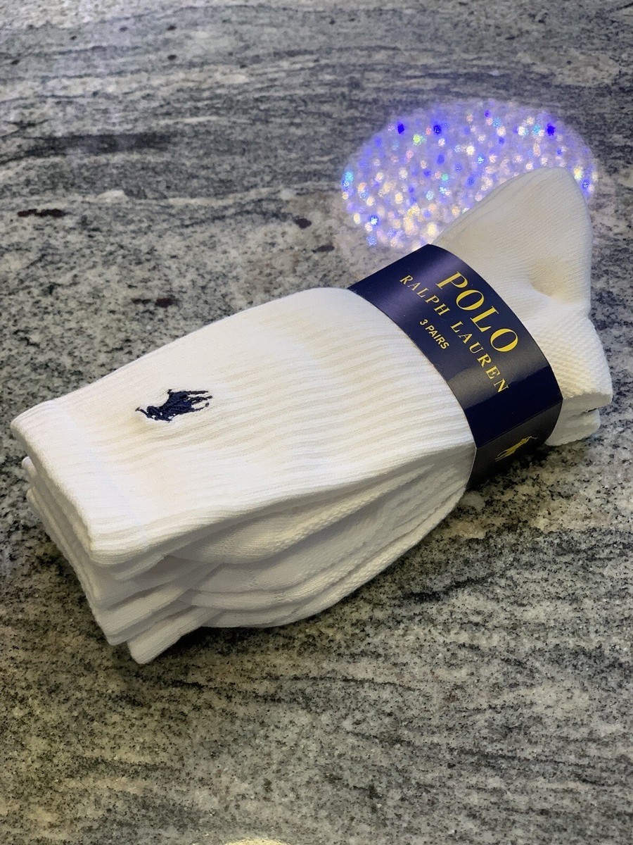Polo Ralph Lauren PAIRS White Crew Sport Running Socks Adult
