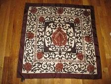 Hand Made The Art Institute of Chicago Brown Floral 100% Silk Square Scarf 34"