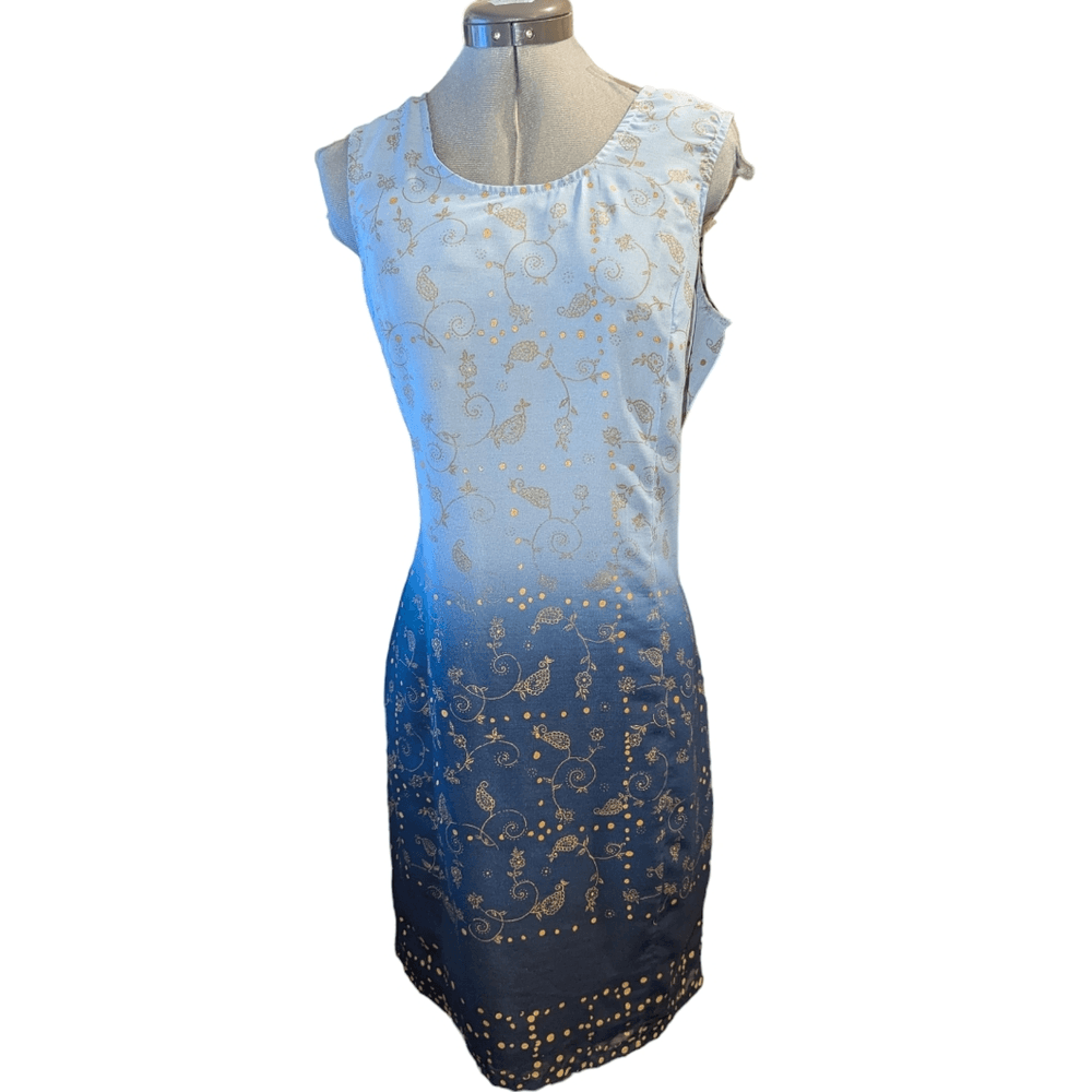 Women's vintage Sag harbor blue ombre and gold floral print dress size 12 |  eBay