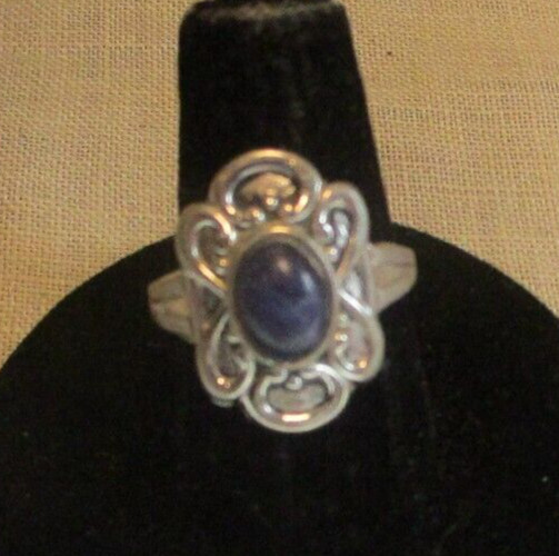 Faux Lapis Ring Silvertone Metal Vintage Size 6 1/4