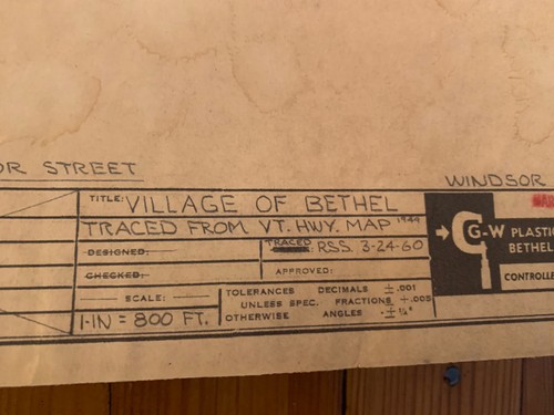 VINTAGE MAP 1960 BETHEL VERMONT G-W ENGINEERS HAND TRACED ORIGINAL WINDSOR VT - Picture 3 of 8