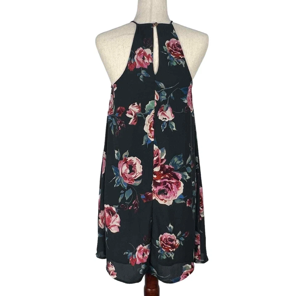 EVERLY SLEEVELESS THIN STRAPS HIGH NECK FLORAL SHIFT MINI DRESS MULTI SMALL EUC - Image 2 of 4