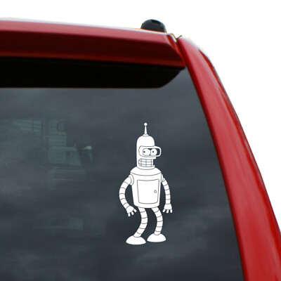 Futurama - Bender Bending Rodriguez Vinyl Decal | Color: White | 5'' x 2.2''