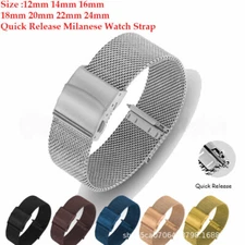 Quick Release Milanese 304 Stainless Steel Mesh Watch Strap 12/14/16/18/20/22/24