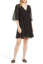 VELVET By Graham & Spencer Cherish Laos Chiffon Pintuck Dress Black S $298 B1