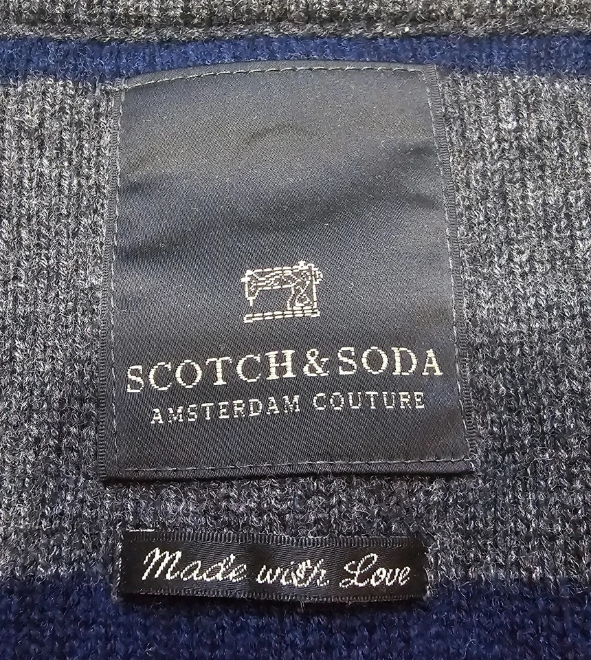 Cárdigan Scotch & Soda Para Hombre Gris y Azul Mangas Largas Botón Suéter Talla L Lana Foto 4 de 4