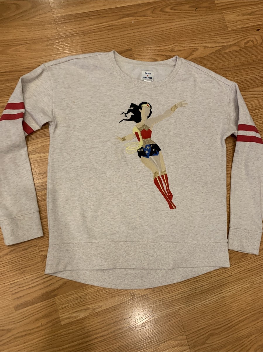 Sweat Brodé Enfant Gap + Junk Food Wonder Woman - Taille XXL (14-16), Beige - Neuf étiqueté