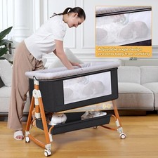 3-in-1 Portable Baby Bedside Sleeper w/6 Height Adjustable,Wheels  Mosquito Net