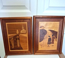 2 Vintage Creative Woods Framed  Marquetry Pieces by Eric Erstling 1985