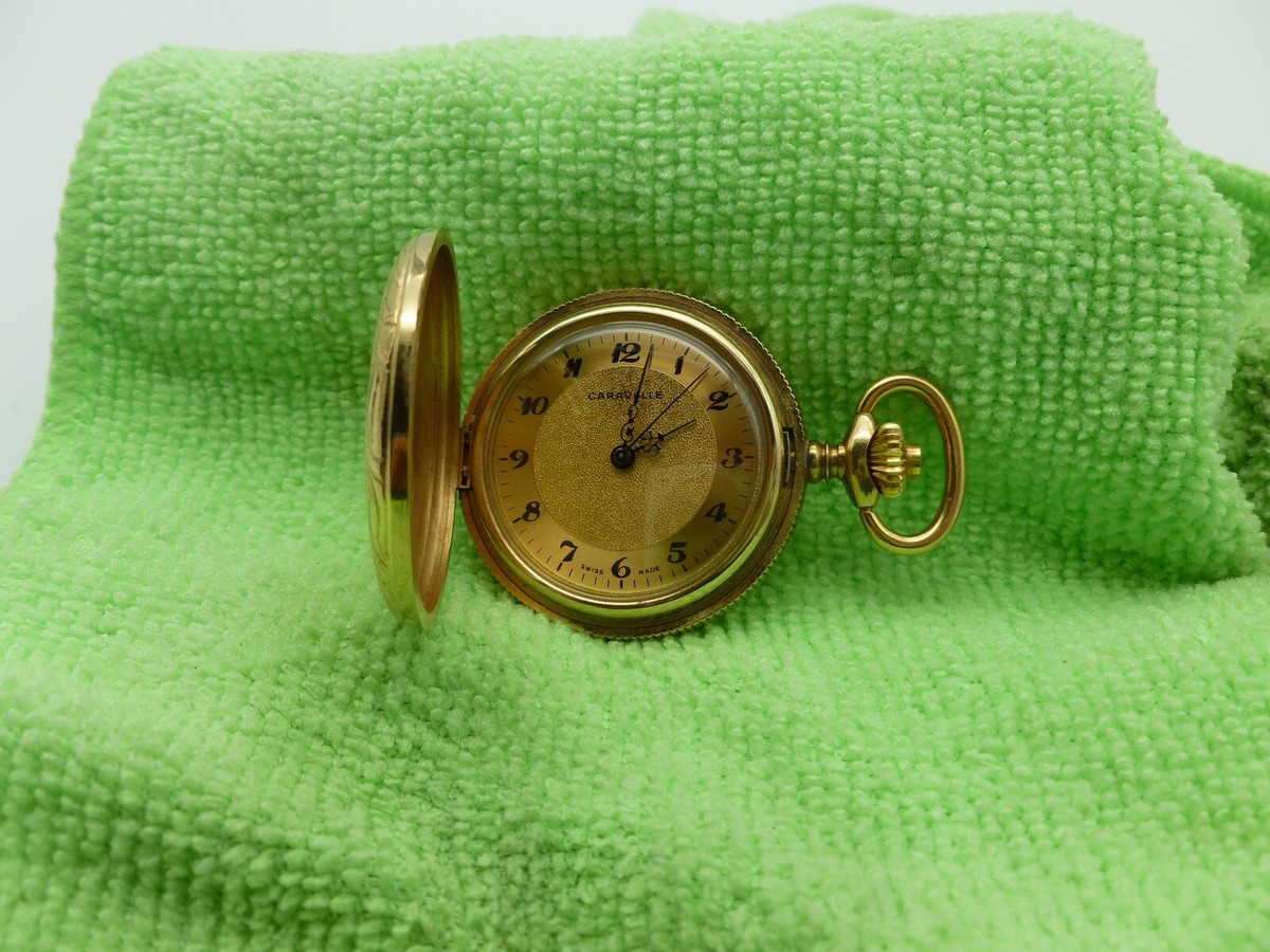 VTG Bulova Caravelle Swiss Hunter Manual Wind Pocket Watch 17