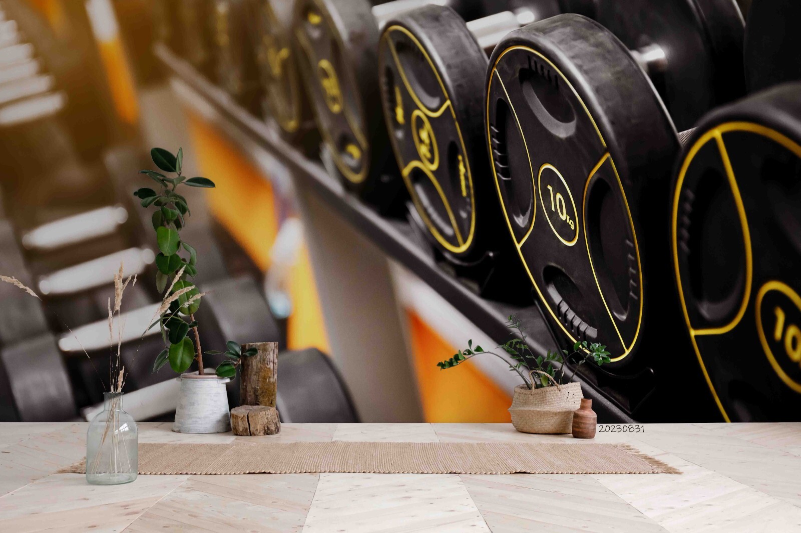 3D Gym Room Dumbbells Self-adhesive Wallpaper Removable Wallpaper Wall Mural